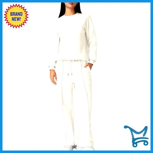 Pants - Oversized Sweatsuit Set Long Sleeve Pullover Wide Leg Pants Minimal Chic